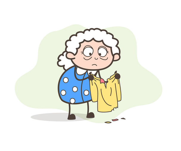 Мультфильм Бедная старушка грустит из-за порванной одежды
 - Вектор,изображение
