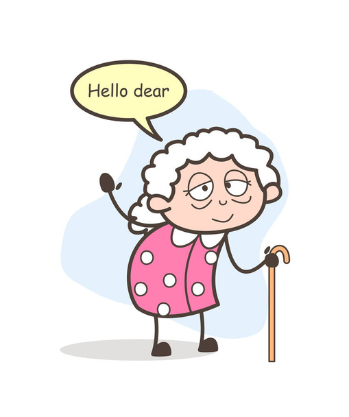 Cartoon Old Lady Saying Something Vector Illustration - Vector, Image