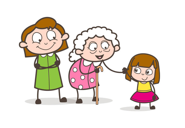 Η γιαγιά κινουμένων σχεδίων με την κόρη και εγγονή εικονογράφηση διάνυσμα - Διάνυσμα, εικόνα