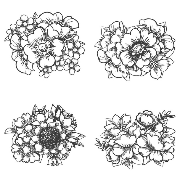 Set of beautiful ornate flowers - Vector, imagen
