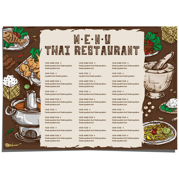 menu Thai food restaurant template design hand drawing graphic. - Vector, Image