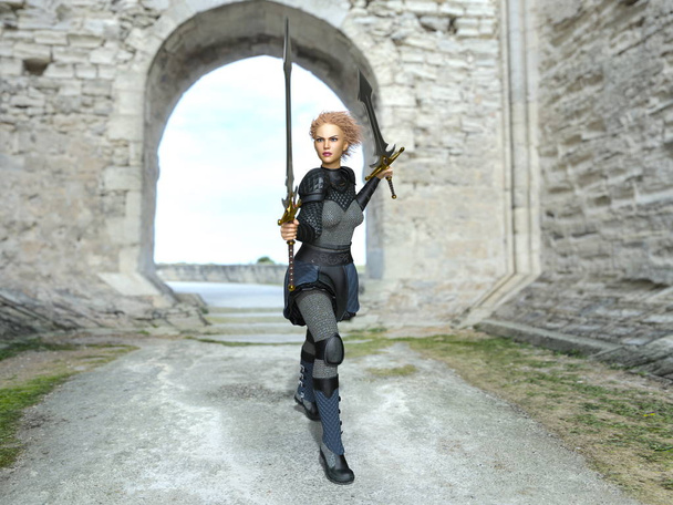 3D CG rendering of a female knight - Foto, Imagem