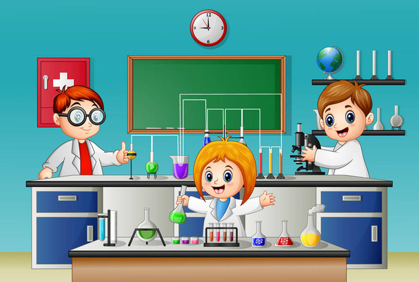 Niños haciendo experimentos en el laboratorio
 - Vector, Imagen