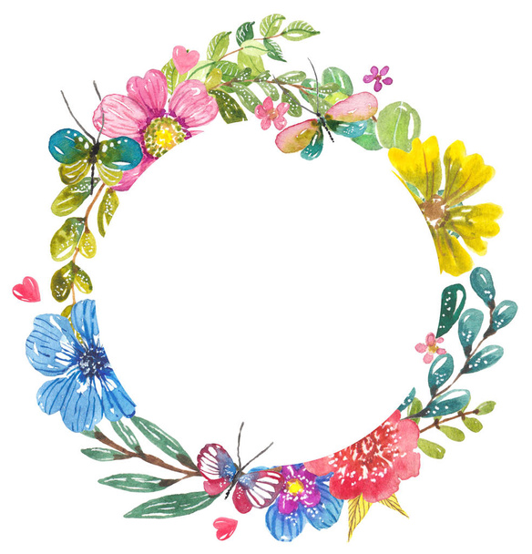 Watercolor beautiful floral design with butterflies - Фото, зображення