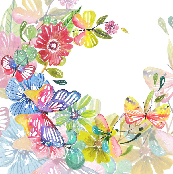 Watercolor beautiful floral design with butterflies - Foto, immagini