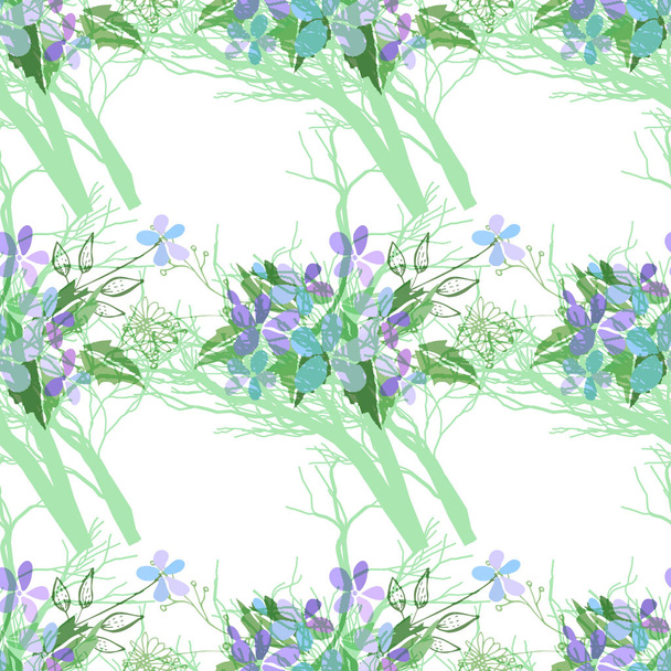 Seamless pattern with summer flowers and leaves on a white background - Vettoriali, immagini