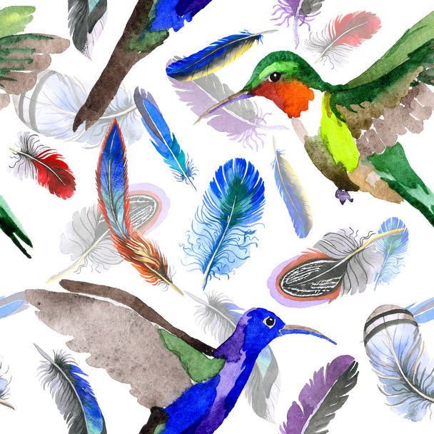 Watercolor bird feather pattern from wing. - Фото, зображення