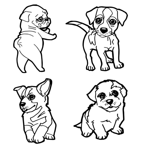 conjunto de dibujos animados lindo perro para colorear página vector
 - Vector, imagen