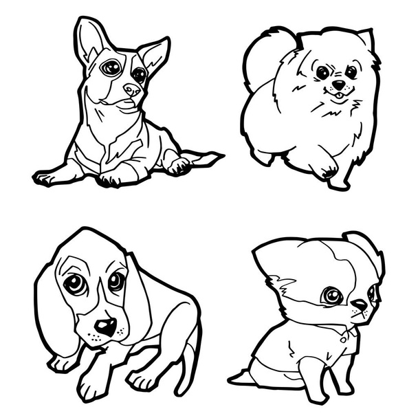 σύνολο των κινουμένων σχεδίων χαριτωμένο σκυλί χρωματισμό σελίδα διάνυσμα - Διάνυσμα, εικόνα