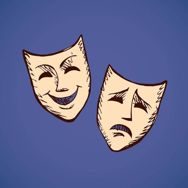 Máscaras teatrales de comedia y tragedia. Ilustración vectorial - Vector, Imagen