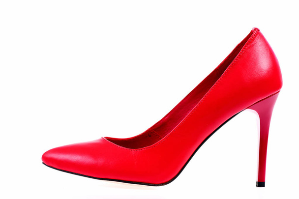 Formal red leather high heel shoe, side view - Foto, Imagem