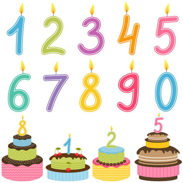 Syntymäpäivä numerot Kynttilä syntymäpäivä kakkuja
 - Vektori, kuva