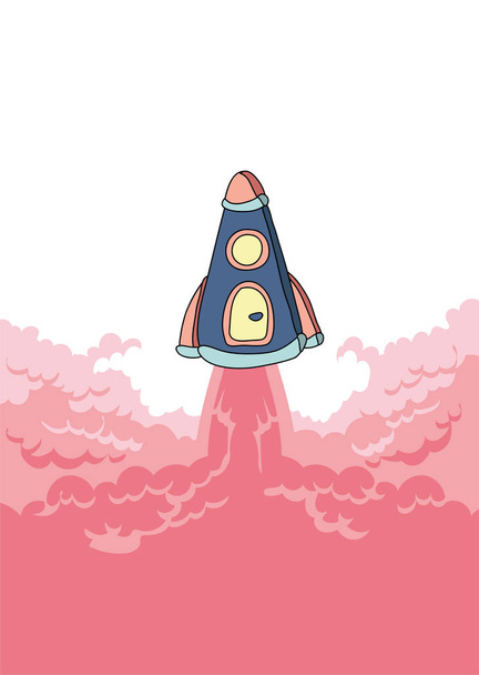 Rocket launch, space ship and cloud of smoke. Vector illustration with copy space. - Vector, Image