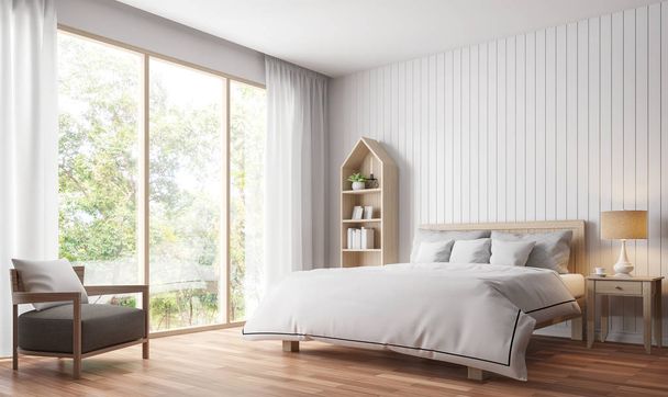 Modern vintage bedroom 3d rendering image - Фото, изображение