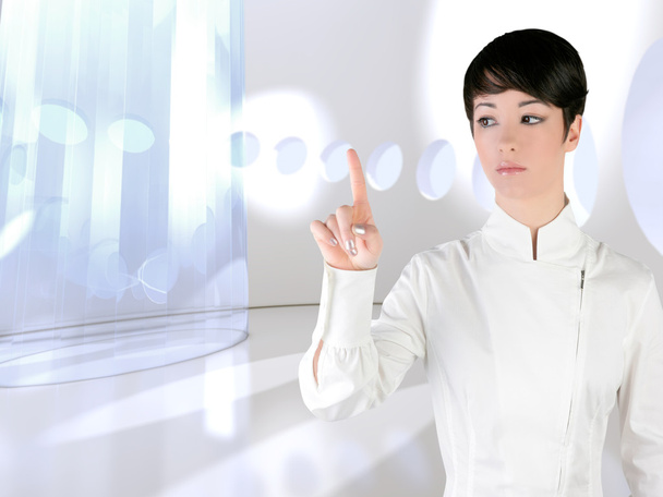 Futuristic woman touch finger copyspace - Фото, изображение