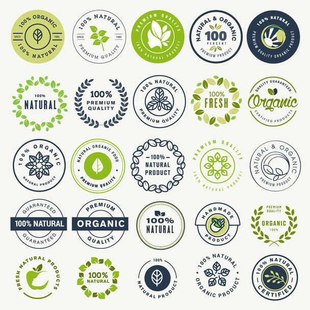 Samolepky a odznaky pro organické potraviny a nápoje a přírodní produkty - Vektor, obrázek