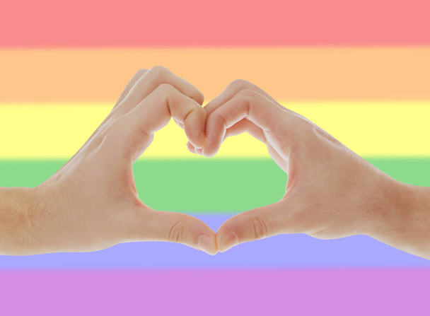Gay couple making heart with hands - Photo, Image