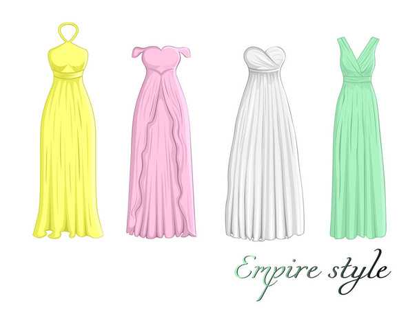 Cuatro vestidos en estilo Imperio
 - Vector, imagen