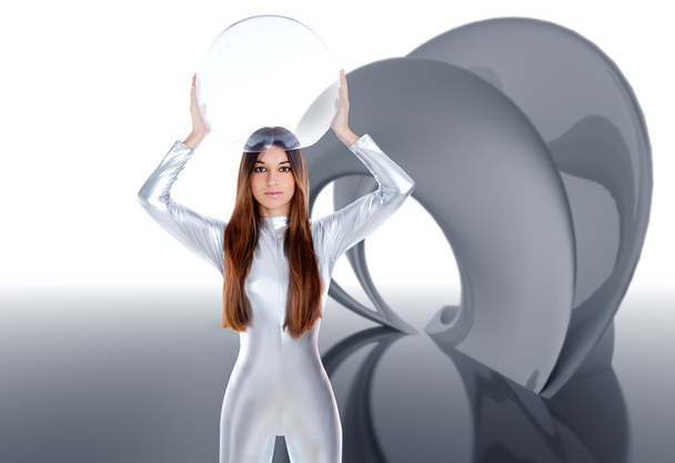 Astronaut futuristic silver woman glass helmet - Zdjęcie, obraz