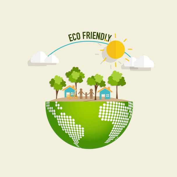 Amigo do ECO. Conceito de ecologia com Green Eco Earth e Árvores. Ve
 - Vetor, Imagem