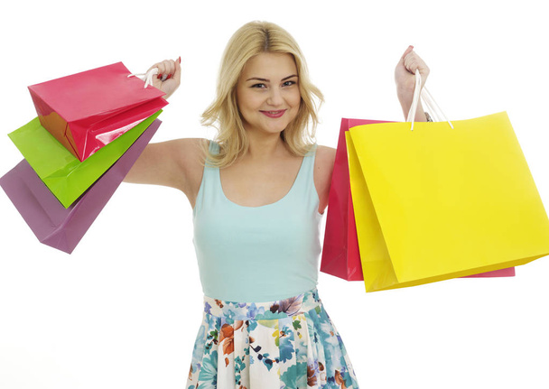 Cheerful shopping girl - Photo, Image
