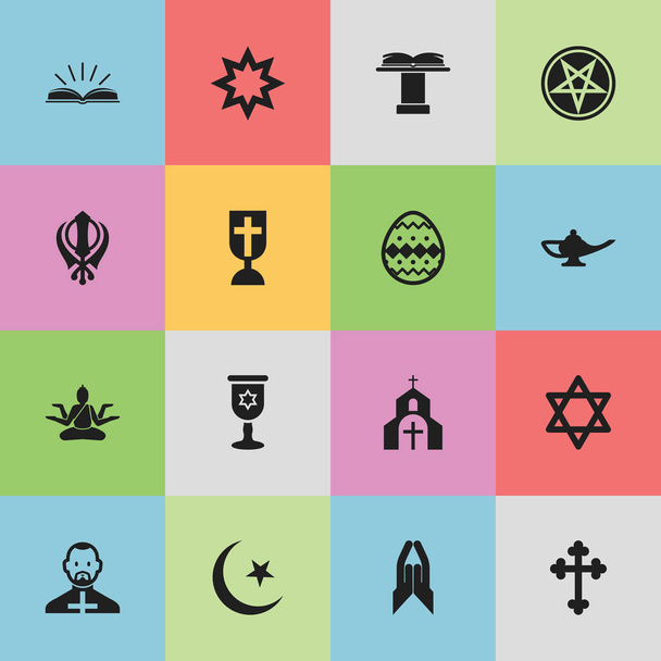 Set Of 16 Editable Religion Icons. Includes Symbols Such As Ornamented Egg, Orator Tribune, Church And More. Can Be Used For Web, Mobile, UI And Infographic Design. - Vector, Image