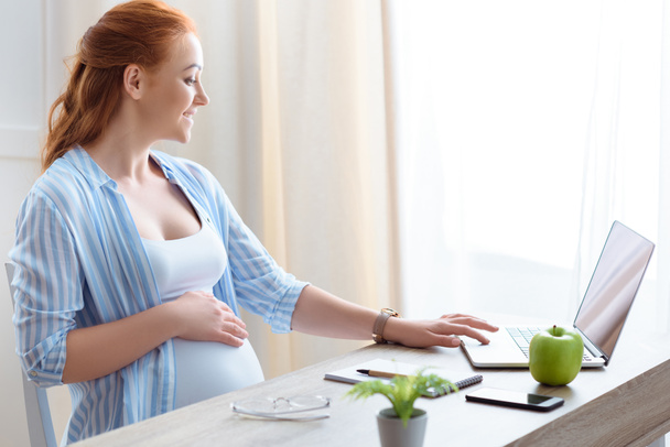 pregnant woman using laptop  - Fotografie, Obrázek