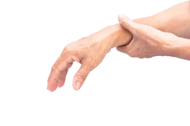 Senior vrouw hand pijn geïsoleerd  - Foto, afbeelding