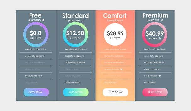 Set of offer tariffs. ui ux vector banner for web app. set of pricing table, order, box, button, list with plan for website in flat design. - Vector, Image