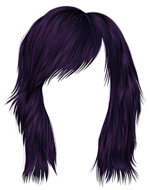 トレンディな女性の毛は紫色色。中位の長さ。美容スタイル - ベクター画像