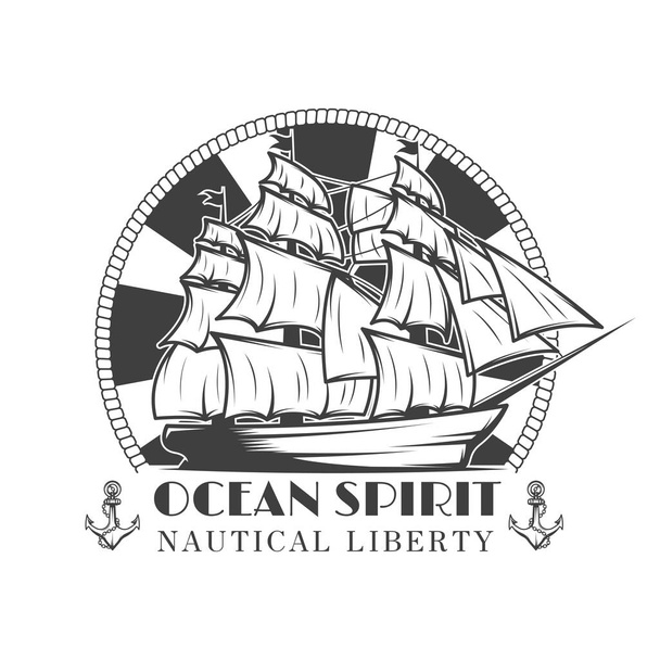 Denizci deniz vektör vintage etiket, rozet veya tek renkli tarzı gemi ve çapa ile amblemi - Vektör, Görsel