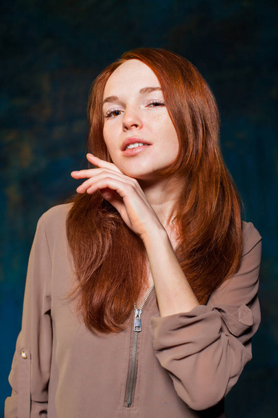 fashionable red-haired girl posing - Valokuva, kuva