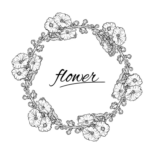 Vector floral wreath. Ink sketch in black and white - Вектор,изображение