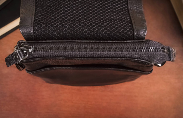 Men's bag with closed zipper close-up - Photo, Image