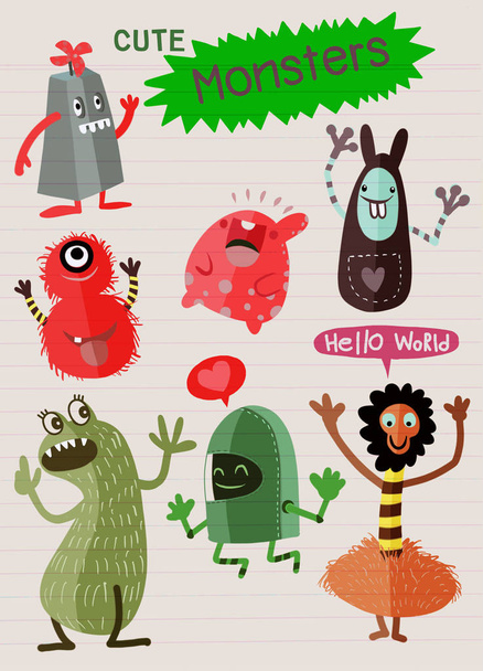 Cute Cartoon Monsters, Vector cute monsters set collection isolat
 - Вектор,изображение