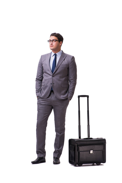 Νεαρός άνδρας κατά τη διάρκεια επαγγελματικών ταξιδιών που απομονώνονται σε λευκό - Φωτογραφία, εικόνα