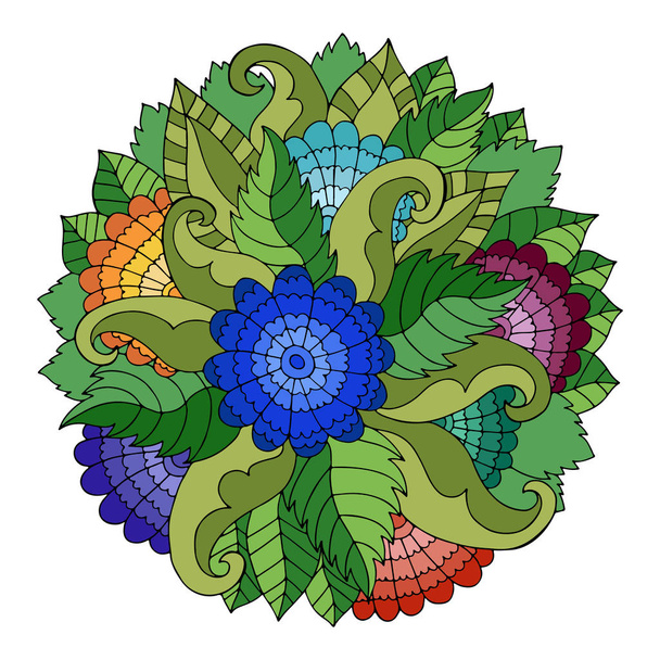 Colorato cerchio ornamento floreale con fiori di campo e foglie in stile zingaro
. - Vettoriali, immagini