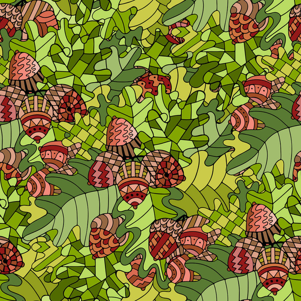 Цветной бесшовный узор с дубовой ветвью, листьями и желудями в цыганском стиле
. - Вектор,изображение