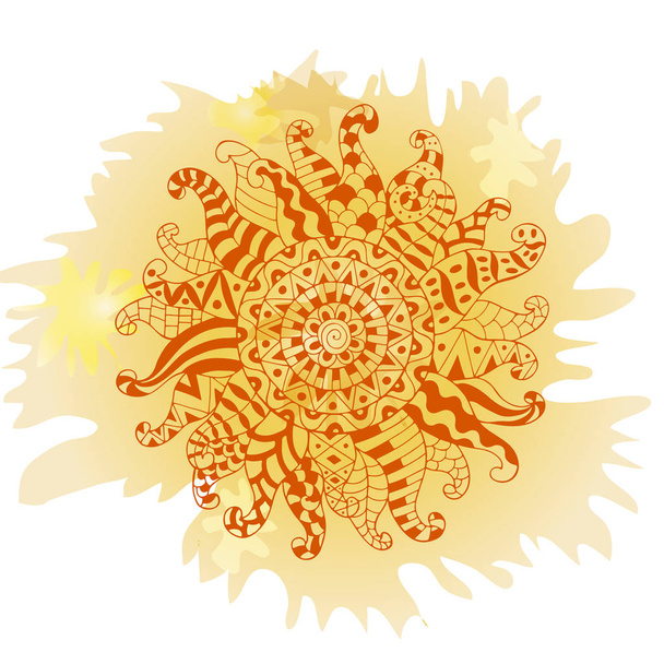 Hand drawn sun for anti stress colouring page. - Vector, Imagen