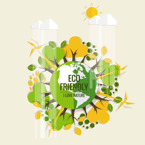 ECO FRIENDLY. Концепция экологии с Green Eco Earth and Trees. Ve
 - Вектор,изображение
