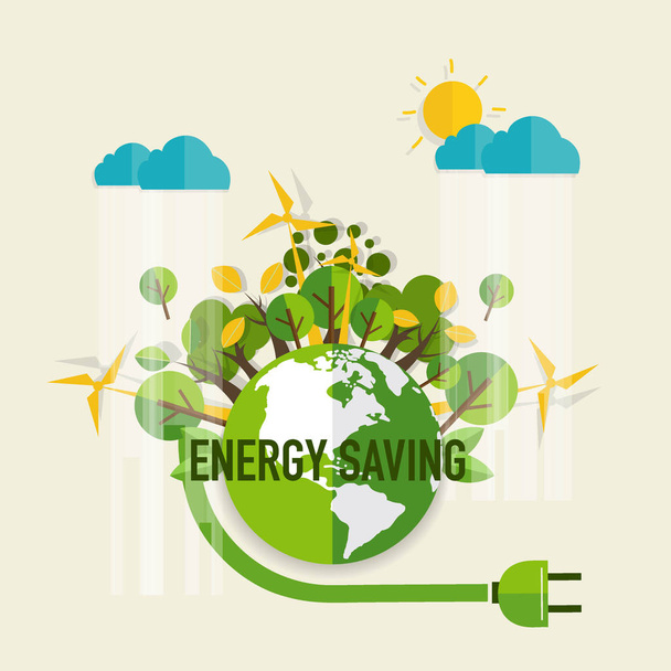 Energy saving concept with Green Eco Earth and Trees.. Vector il - Vector, Image