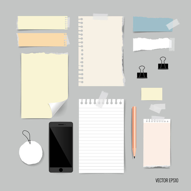 Collection of business items, various papers, paper designs read - Vector, imagen