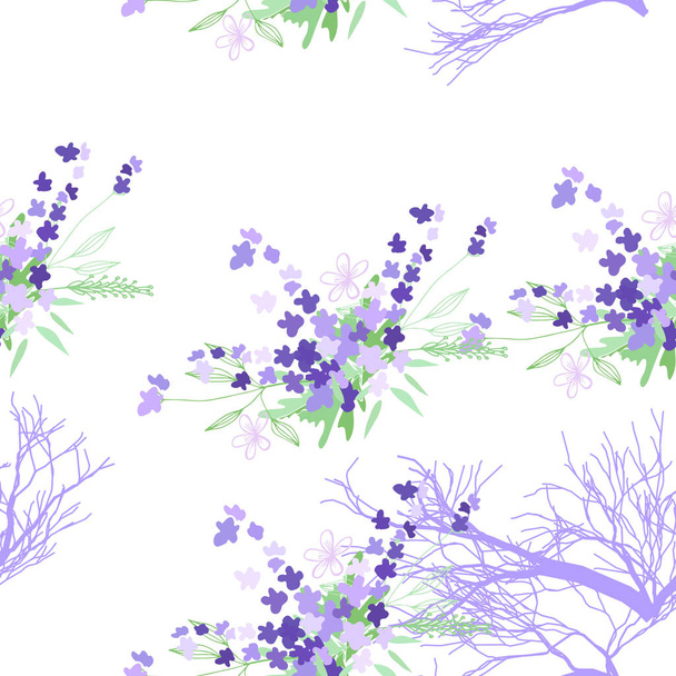 Seamless pattern with summer flowers and leaves on a white background - Vector, imagen