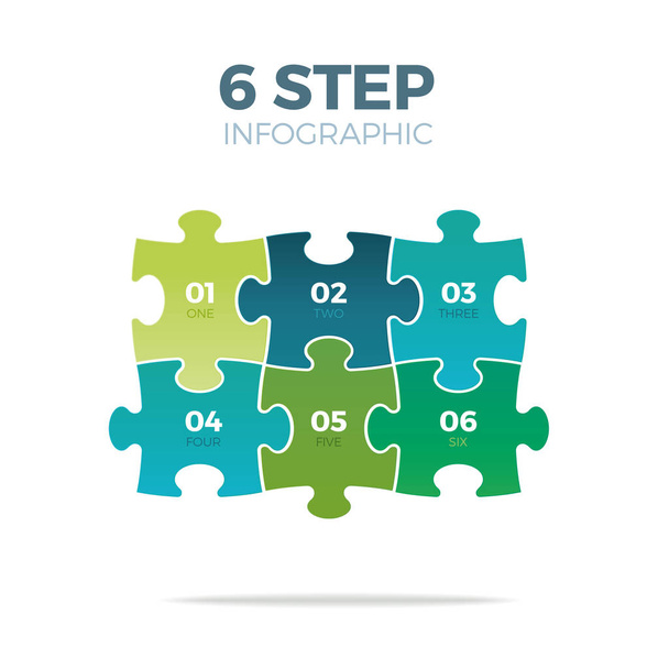 Šest krok puzzle infografika - Vektor, obrázek