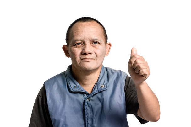 Portret van een man met het syndroom van down. Geïsoleerd op witte CHTERGRO - Foto, afbeelding
