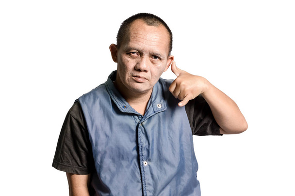 Portrét muže s Downovým syndromem. Izolované na bílém poz - Fotografie, Obrázek