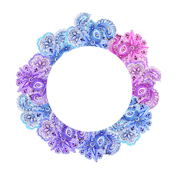 Floral ornament - decorative ethnic wreath. Watercolor card - Φωτογραφία, εικόνα