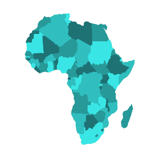 Political map of Africa in four shades of turquoise blue on white background. Vector illustration - Vector, Image