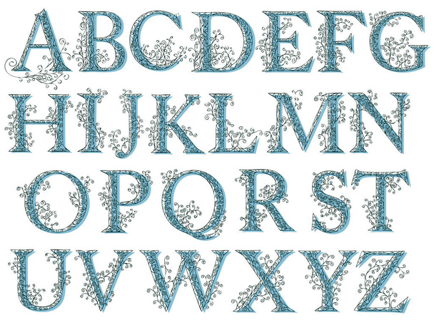Vintage síťované (květinová) abecedy písmo. - Vektor, obrázek