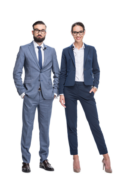 smiling businesspeople in suits - Photo, Image